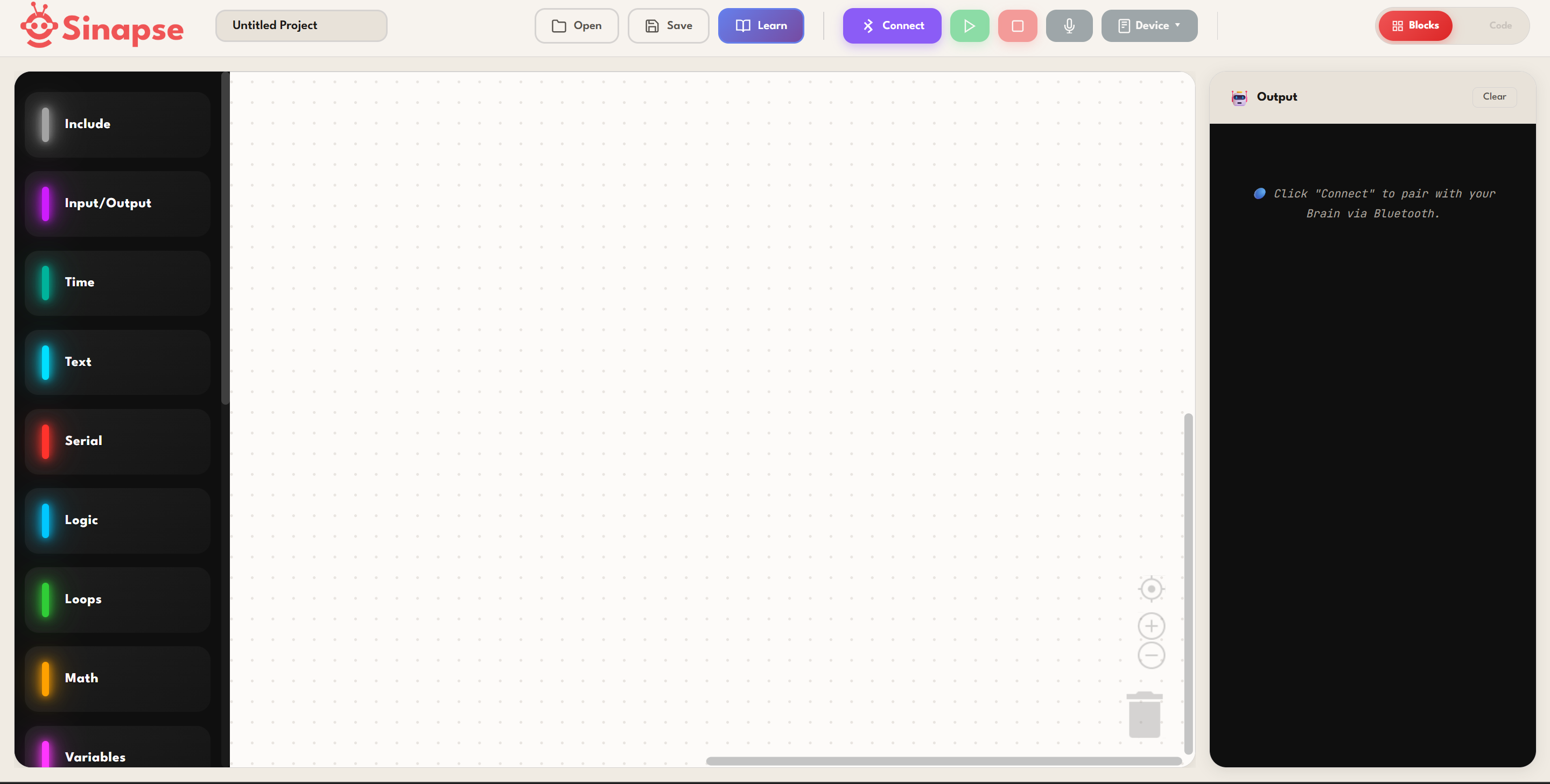 Sinapse IDE — Block coding environment